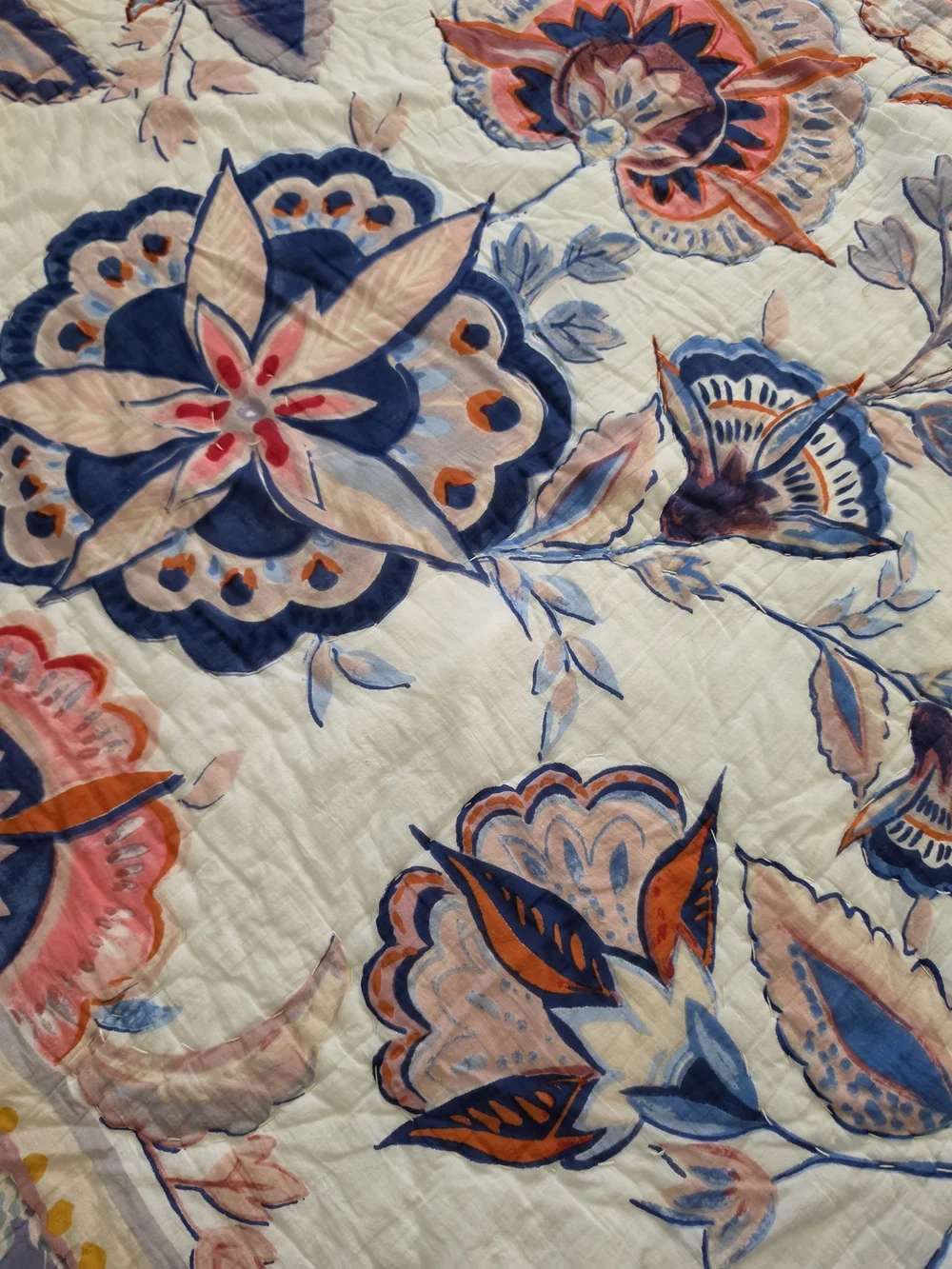 Anthropologie Brynne Floral Quilt And Two Shams in Coral, Navy & Lavender
